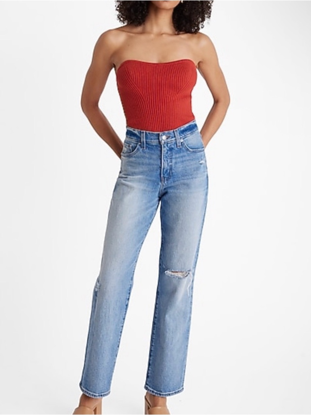 Express Red and tan Ribbed Knit Tube Top with Tags - Picture 14 of 16